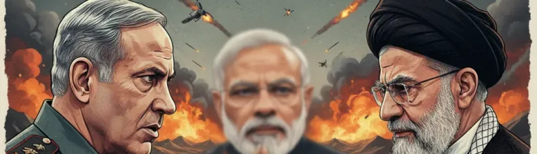 Iran, Israel, Strategic geopolitical map showing India's diplomatic position amidst global conflicts and regional radicalism.