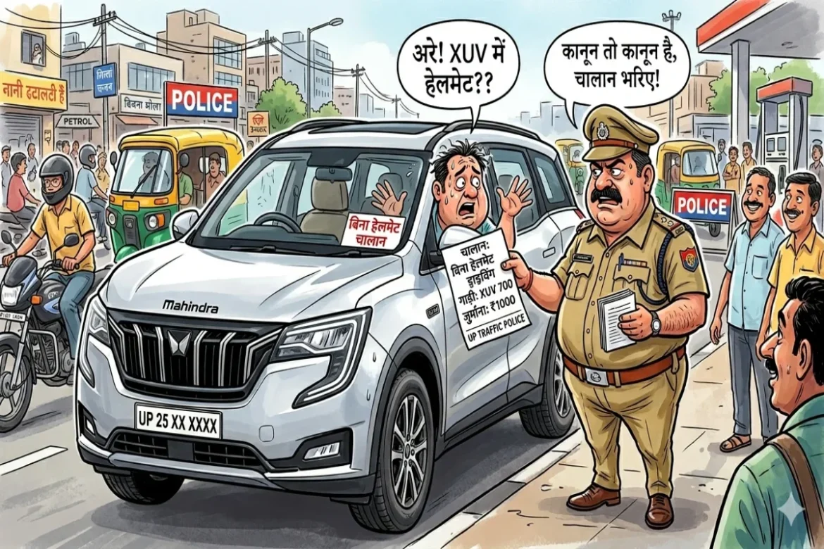 Traffic Police का कारनामा! कार XUV चालान- ड्राइवर ने ‘हेलमेट’ क्यों नहीं पहना