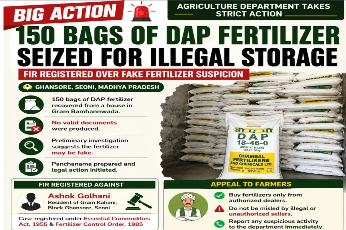 Fake DAP Fertilizer सिवनी जिले के घंसोर में पकड़ा गया 150 बोरे नकली खाद